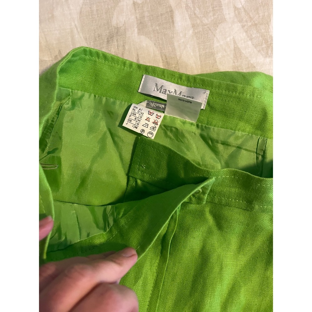 Max Mara Lime Green 100% Linen Pencil Skirt Made in‎ Italy Size 12 - Picture 10 of 10